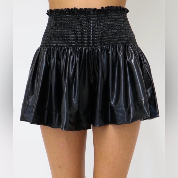 QUEEN OF SPARKLES Pants - Queen of Sparkles Black Faux Leather Mini Swing Shorts